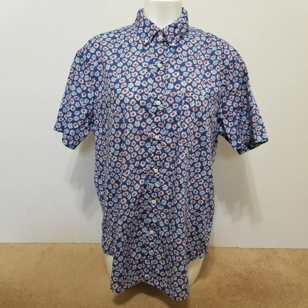 J.Crew shirt Large Short-sleeve Stretch Slub Cotton Shirt Daisy Print floral